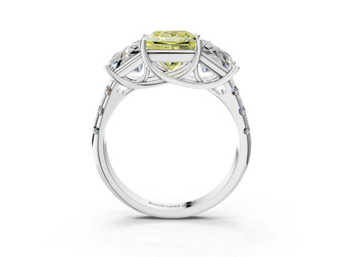 White gold Three-Stone Fancy Yellow Princess Cut Diamond Pavé Band with Prong Setting_3