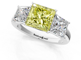 White gold Three-Stone Fancy Yellow Princess  Cut Diamond Ring with Channel-Set Band and Four-Prong Setting_18