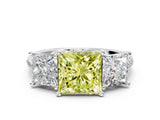 White gold Three-Stone Fancy Yellow Princess Cut Diamond Ring with Pavé Band and Prong Setting_106
