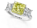 White gold Three-Stone Fancy Yellow Princess Cut Diamond Ring with Pavé Band and Prong Setting_109