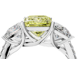 White gold Three-Stone Fancy Yellow Princess Cut Diamond Ring with Pavé Band and Prong Setting_110