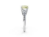 White gold Three-Stone Fancy Yellow Princess Cut Diamond Ring with Pavé Band and Prong Setting_110