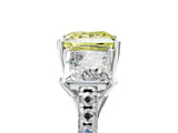 White gold Three-Stone Fancy Yellow Princess Cut Diamond Ring with Pavé Band and Prong Setting_111