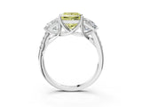 White gold Three-Stone Fancy Yellow Princess Cut Diamond Ring with Pavé Band and Prong Setting_111