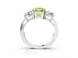 White gold Three-Stone Fancy Yellow Princess Cut Diamond Ring with Round Side Stones, Classic Band, and Four-Prong Setting_37