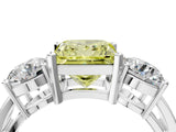 White gold Three-Stone Fancy Yellow Princess Cut Diamond Ring with Round Side Stones, Classic Band, and Four-Prong Setting_38