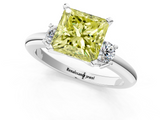 White gold Three-Stone Fancy Yellow Princess  Cut Diamond Solitaire with Prong Setting and Classic Band_1