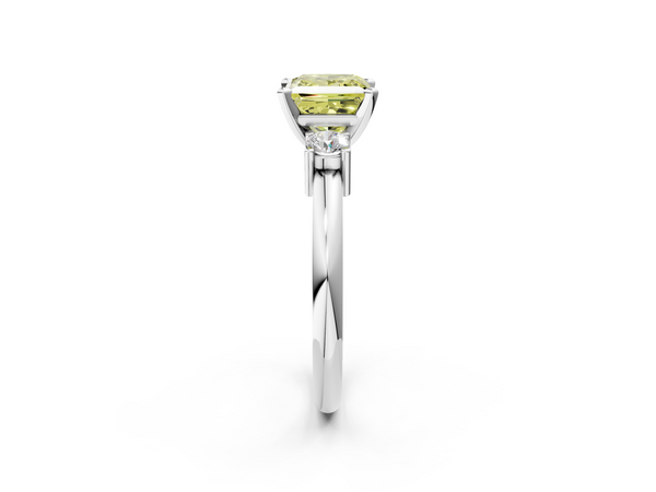 White gold Three-Stone Fancy Yellow Princess  Cut Diamond Solitaire with Prong Setting and Classic Band
