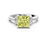 White gold Three-Stone Fancy Yellow Princess  Cut Diamond Solitaire with Prong Setting and Classic Band