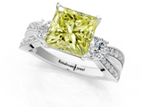 White gold Three-Stone Fancy Yellow Princess  Cut Diamond Twist Band with Prong Setting_1