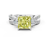 White gold Three-Stone Fancy Yellow Princess  Cut Diamond Twist Band with Prong Setting