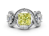 White gold Three-Stone Fancy Yellow Princess Cut Diamond Wave Pave Band with Prong Setting_6