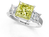 White gold Three-Stone Fancy Yellow Princess  Cut Solitaire Ring with Prong Setting_4