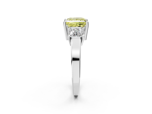 White gold Three-Stone Fancy Yellow Princess  Cut Solitaire Ring with Prong Setting