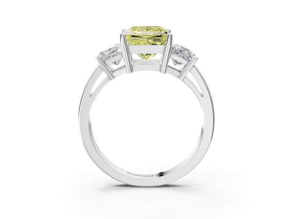 White gold Three-Stone Fancy Yellow Princess  Cut Solitaire Ring with Prong Setting