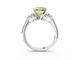 White gold Three-Stone Fancy Yellow Princess  Diamond Ring with Pear Side Stones in Four-Prong Setting_3