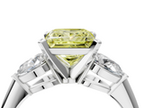 White gold Three-Stone Fancy Yellow Princess  Diamond Ring with Pear Side Stones in Four-Prong Setting_4