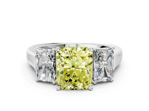 White gold Three-Stone Fancy Yellow Radiant Cut Brilliant Diamond Trellis Ring with Comfort Fit Band_12