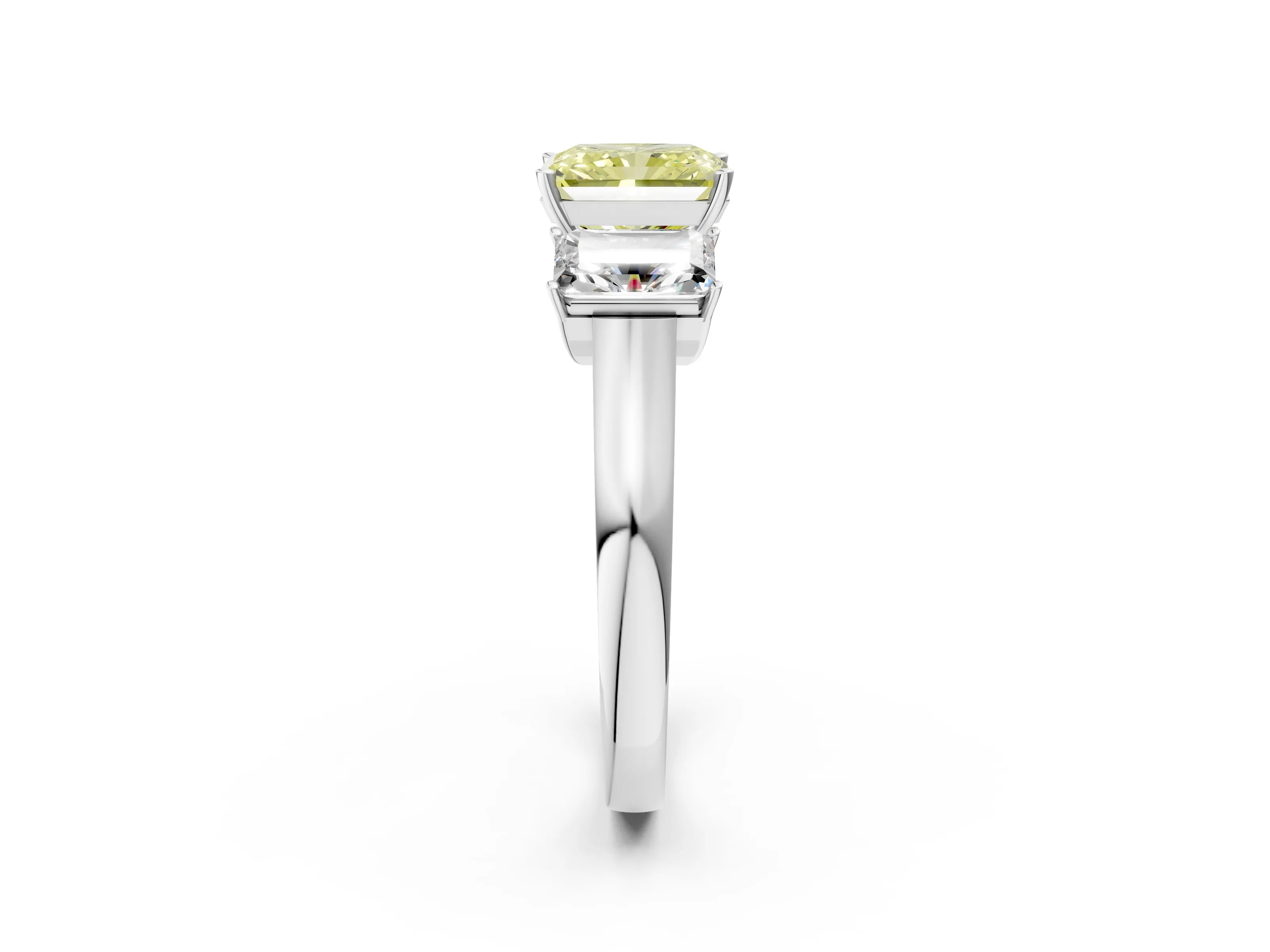 White gold Three-Stone Fancy Yellow Radiant Cut Brilliant Diamond Trellis Ring with Comfort Fit Band_14