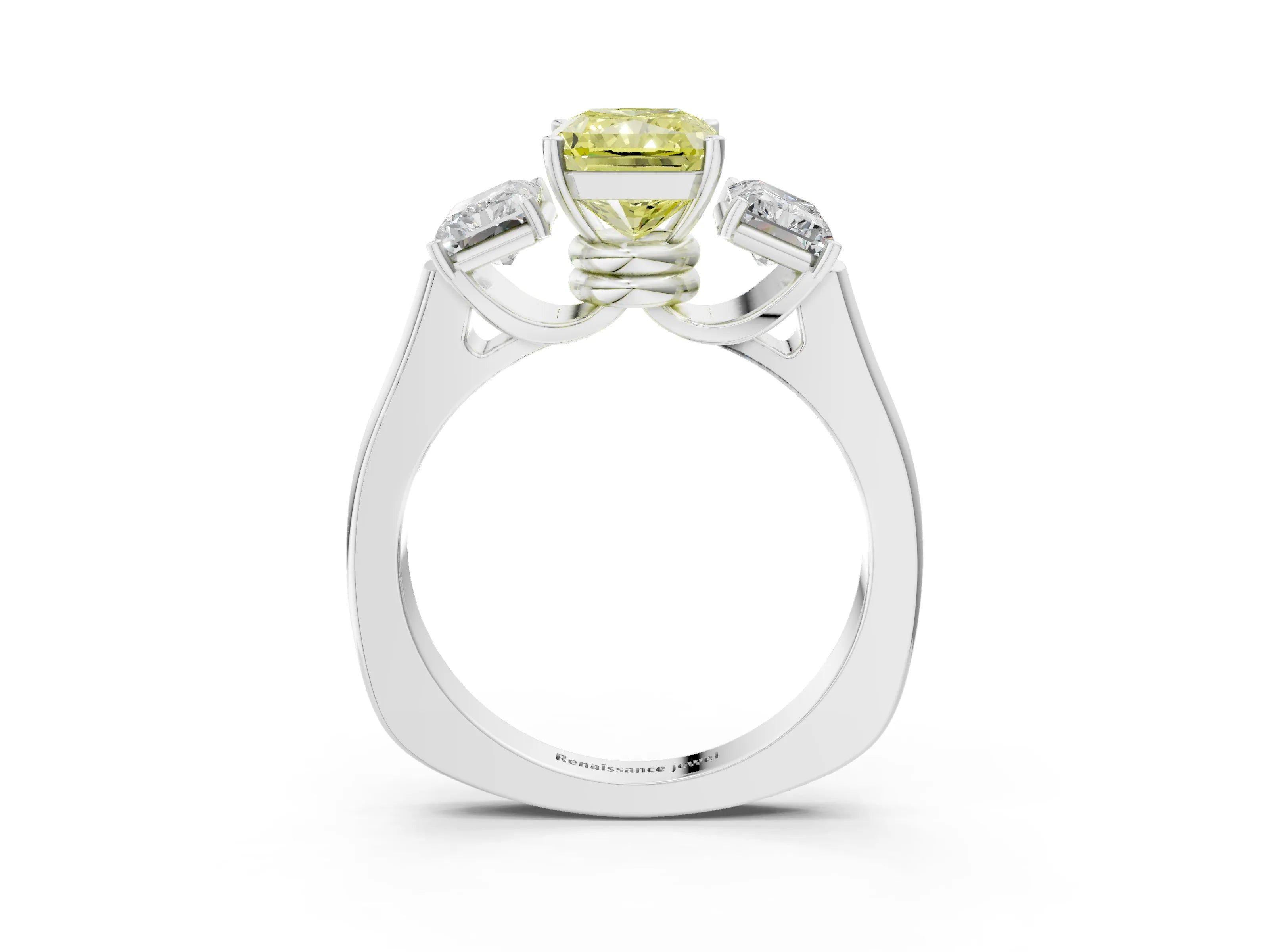 White gold Three-Stone Fancy Yellow Radiant Cut Brilliant Diamond Trellis Ring with Comfort Fit Band_15