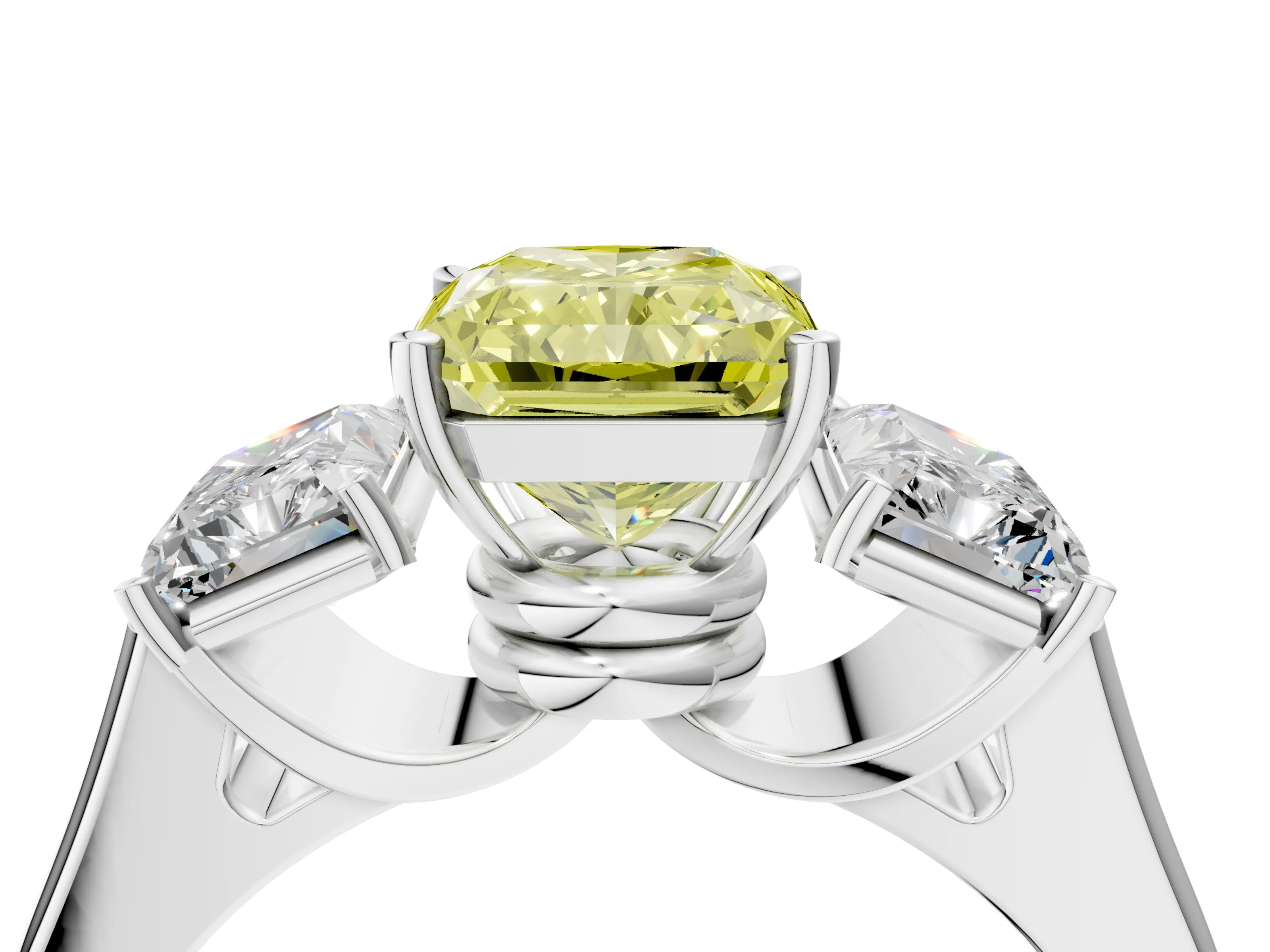 White gold Three-Stone Fancy Yellow Radiant Cut Brilliant Diamond Trellis Ring with Comfort Fit Band_16