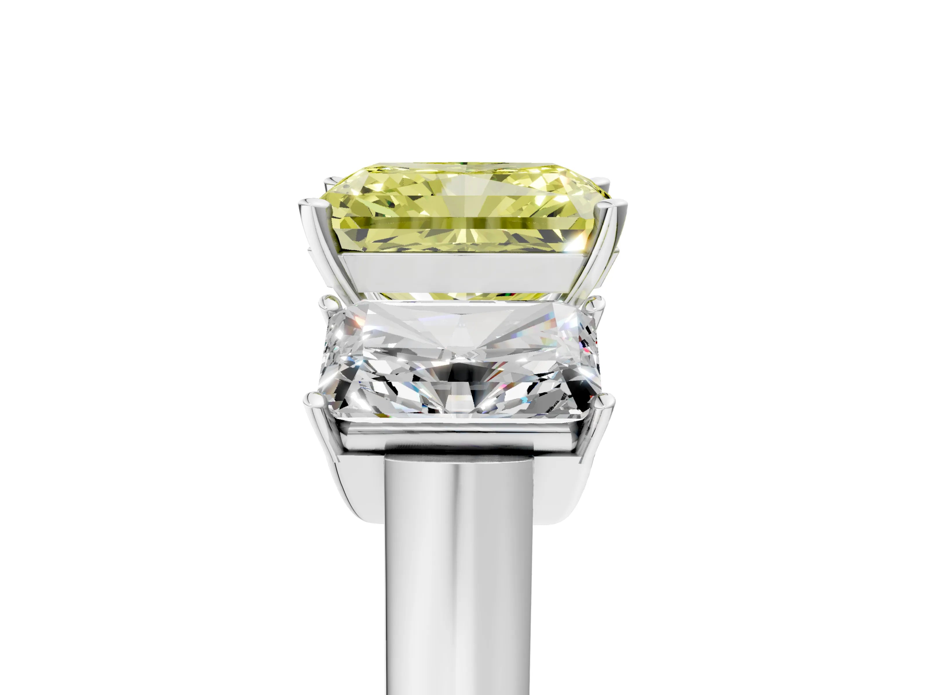 White gold Three-Stone Fancy Yellow Radiant Cut Brilliant Diamond Trellis Ring with Comfort Fit Band_17