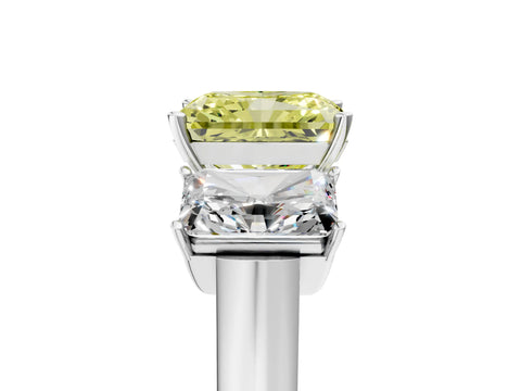 White gold Three-Stone Fancy Yellow Radiant Cut Brilliant Diamond Trellis Ring with Comfort Fit Band_17