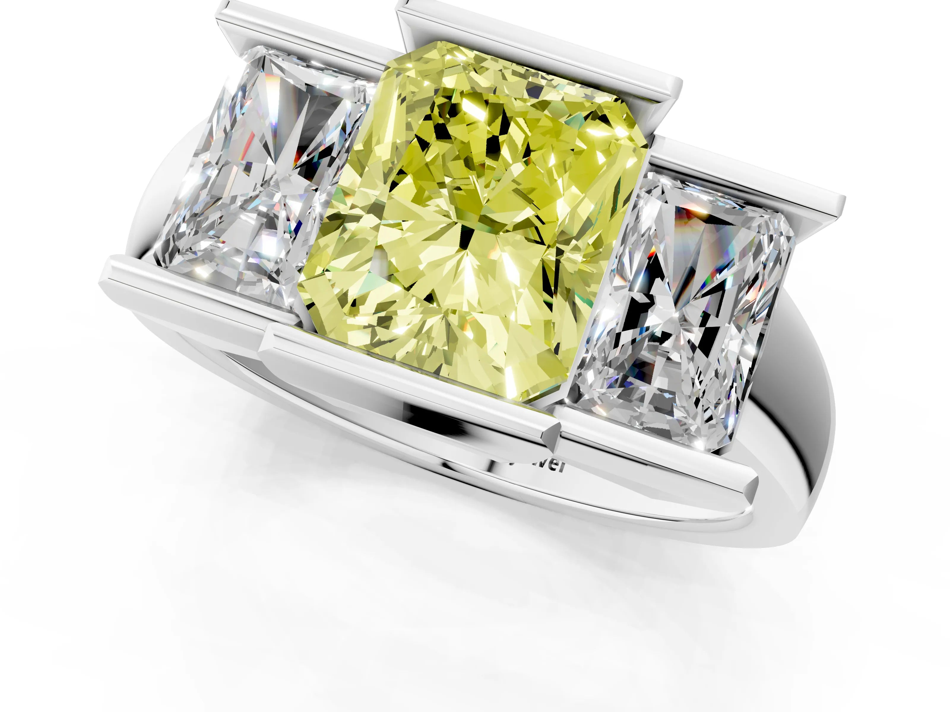 White gold Three Stone Fancy Yellow Radiant Cut Cut Channel Set Diamond Ring_37
