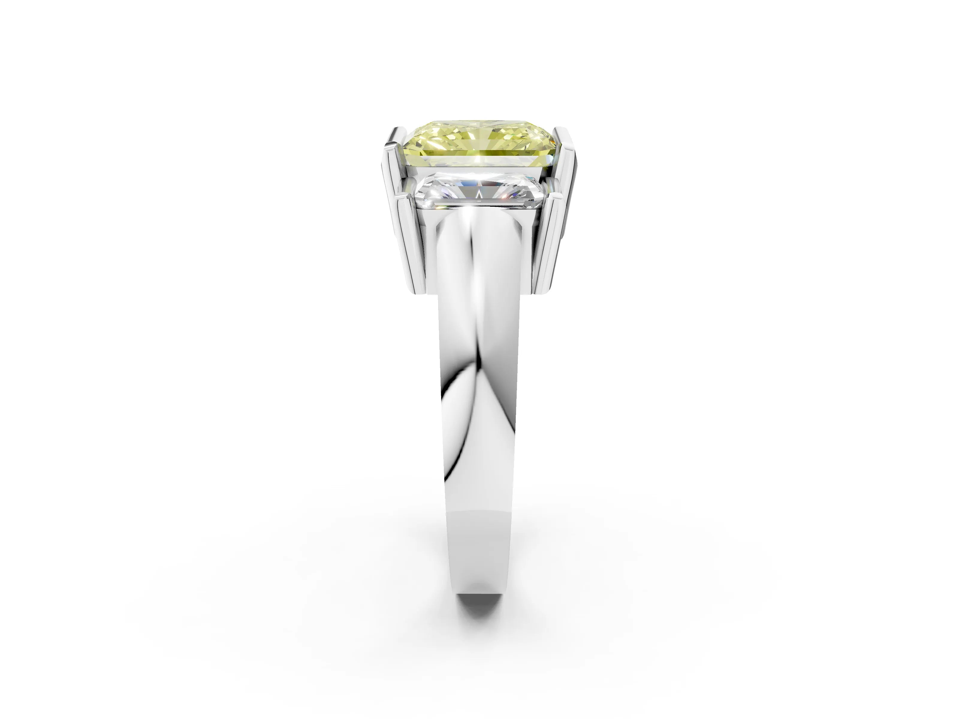 White gold Three Stone Fancy Yellow Radiant Cut Cut Channel Set Diamond Ring_38