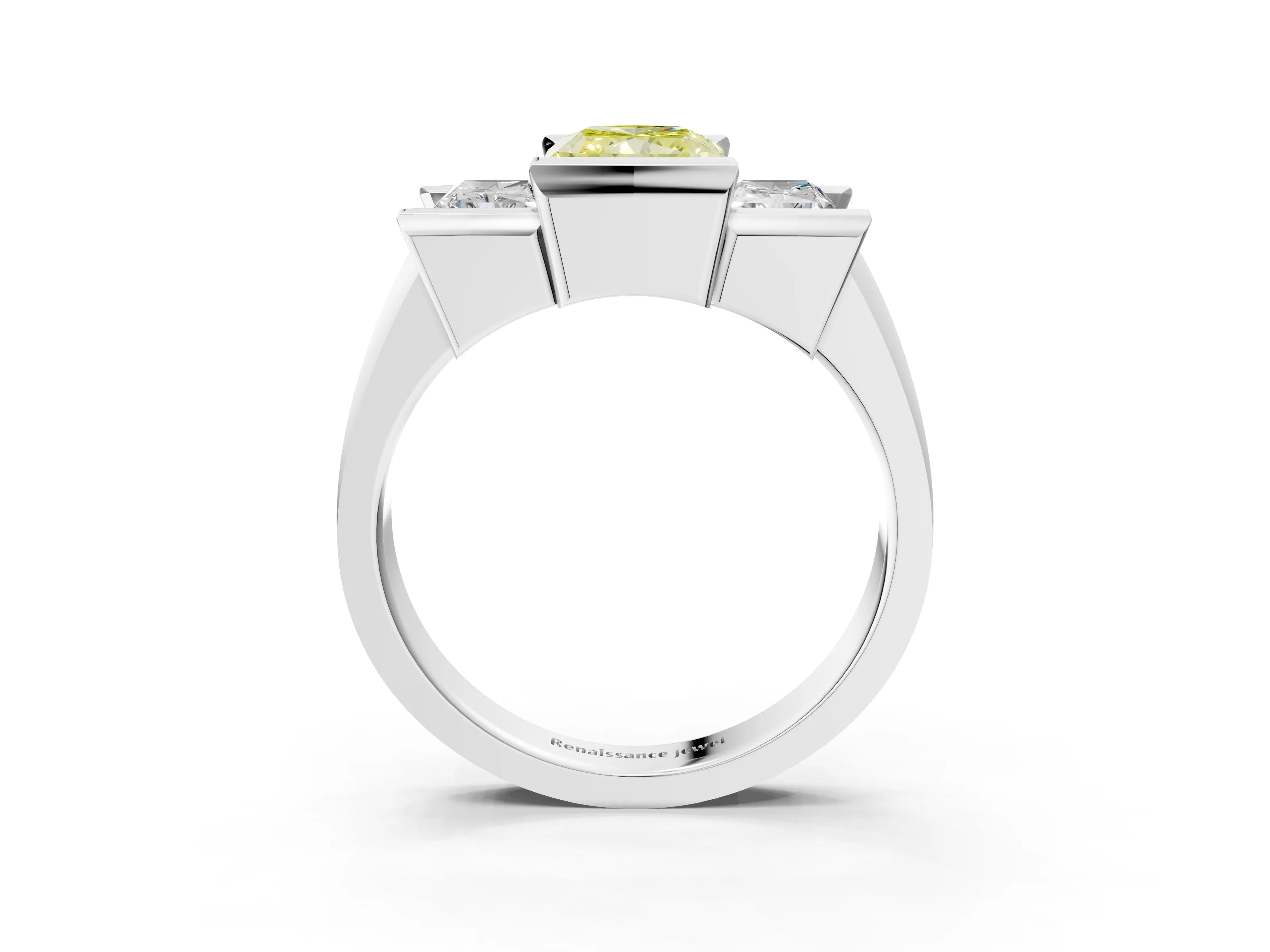 White gold Three Stone Fancy Yellow Radiant Cut Cut Channel Set Diamond Ring_39