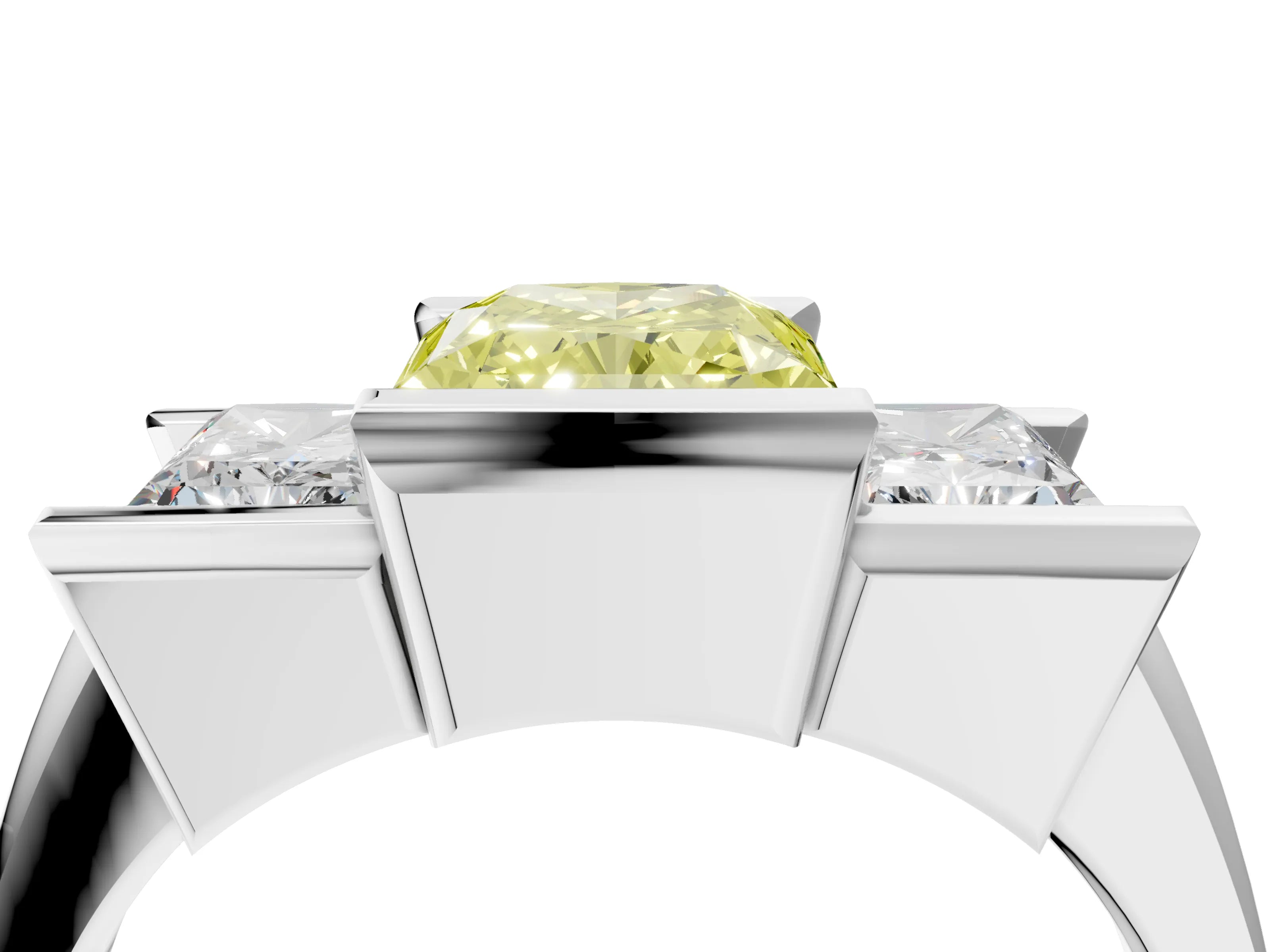 White gold Three Stone Fancy Yellow Radiant Cut Cut Channel Set Diamond Ring_40