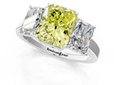 White gold Three-Stone Fancy Yellow Radiant Cut Cut Diamond Engagement Ring with Flat Band and Four-Prong Setting_13