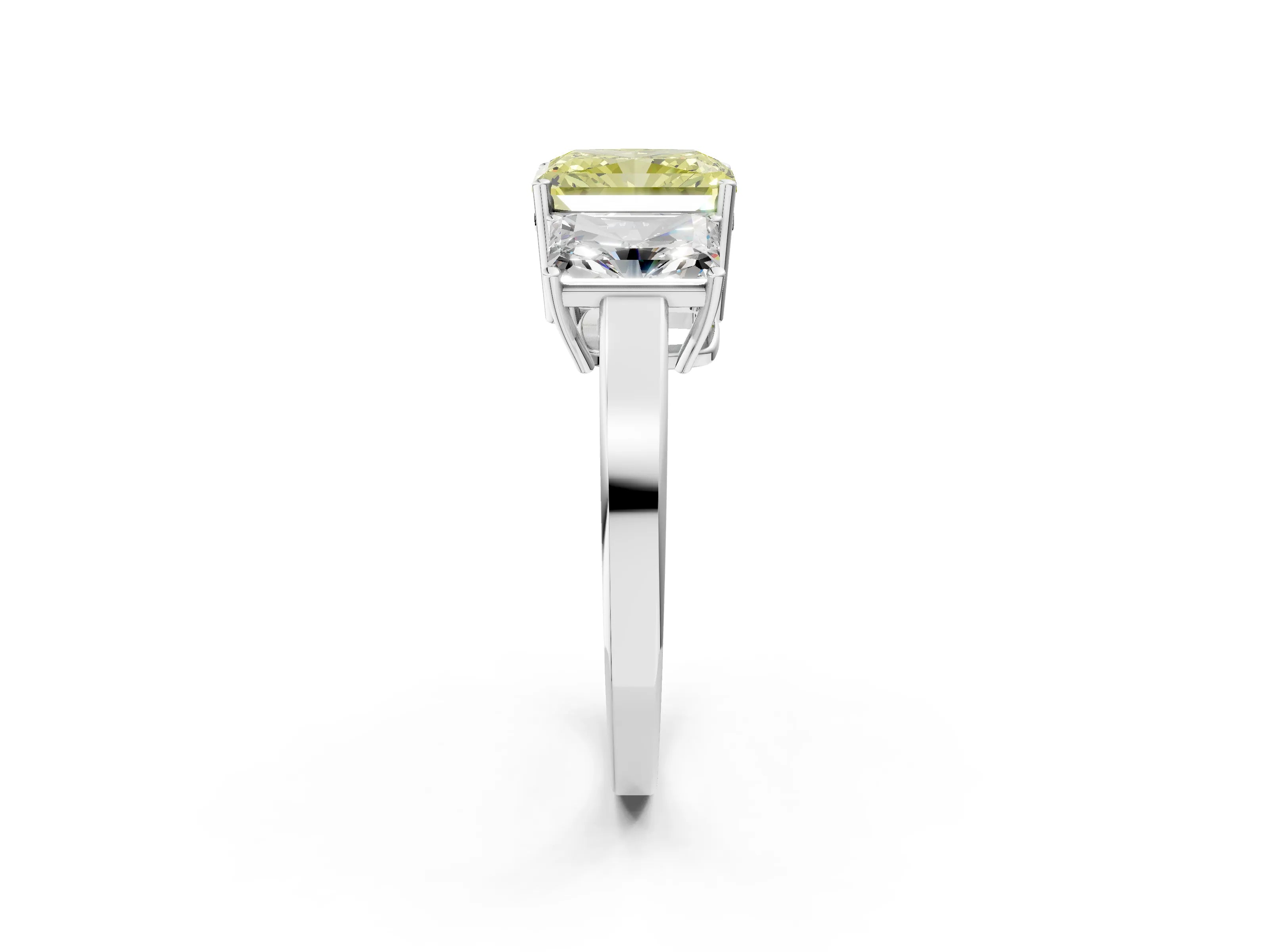 White gold Three-Stone Fancy Yellow Radiant Cut Cut Diamond Engagement Ring with Flat Band and Four-Prong Setting_14