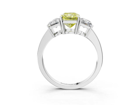 White gold Three-Stone Fancy Yellow Radiant Cut Cut Diamond Engagement Ring with Flat Band and Four-Prong Setting_15