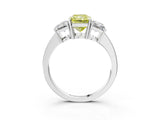 White gold Three-Stone Fancy Yellow Radiant Cut Cut Diamond Engagement Ring with Flat Band and Four-Prong Setting_15