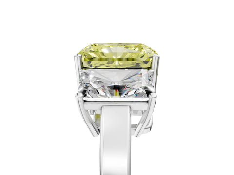 White gold Three-Stone Fancy Yellow Radiant Cut Cut Diamond Engagement Ring with Flat Band and Four-Prong Setting_17