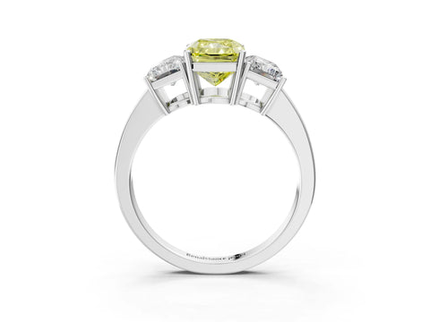 White gold Three-Stone Fancy Yellow Radiant Cut Cut Diamond Engagement Ring with Flat Band and Four-Prong Setting_3