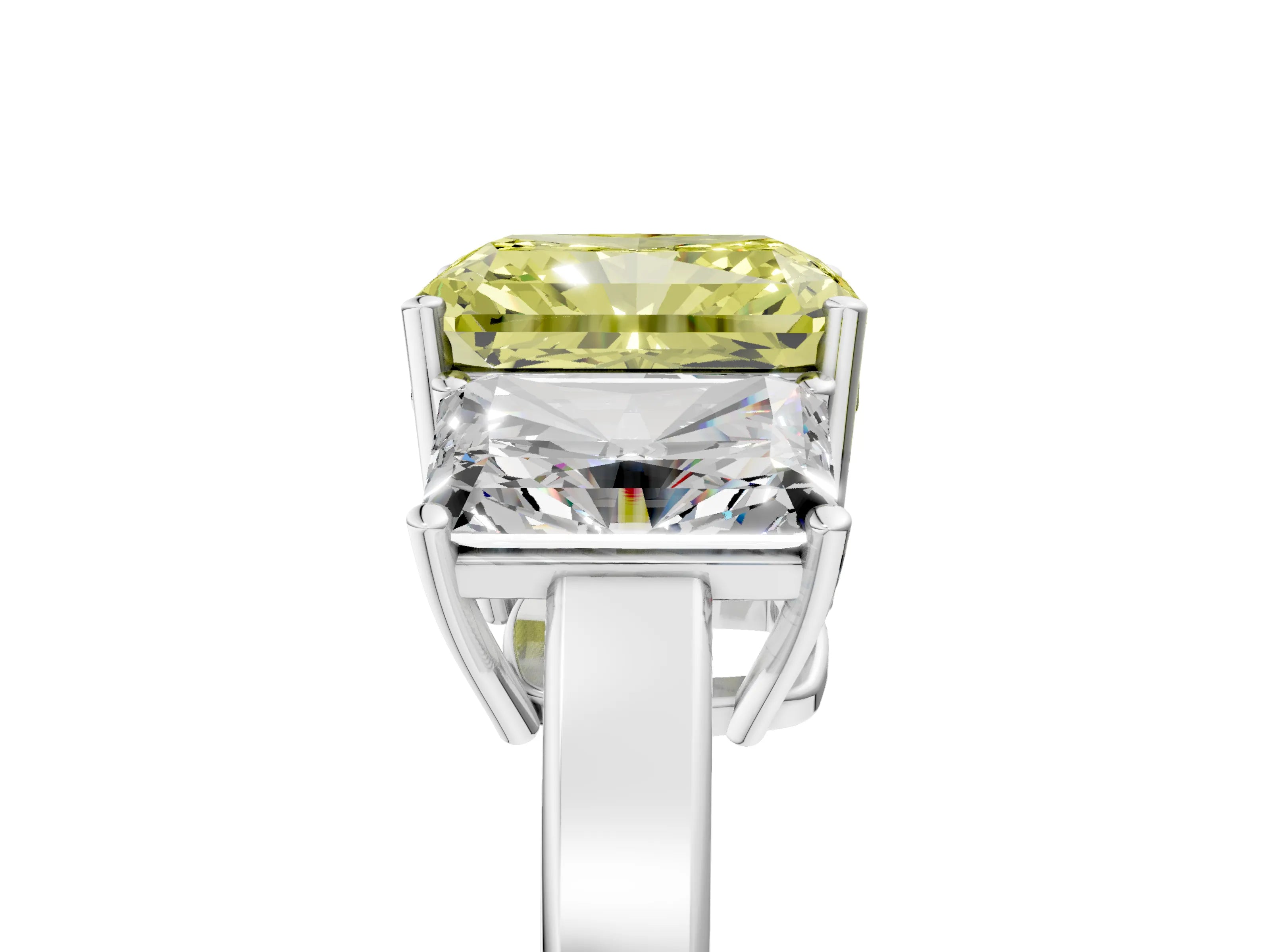 White gold Three-Stone Fancy Yellow Radiant Cut Cut Diamond Engagement Ring with Flat Band and Four-Prong Setting_5