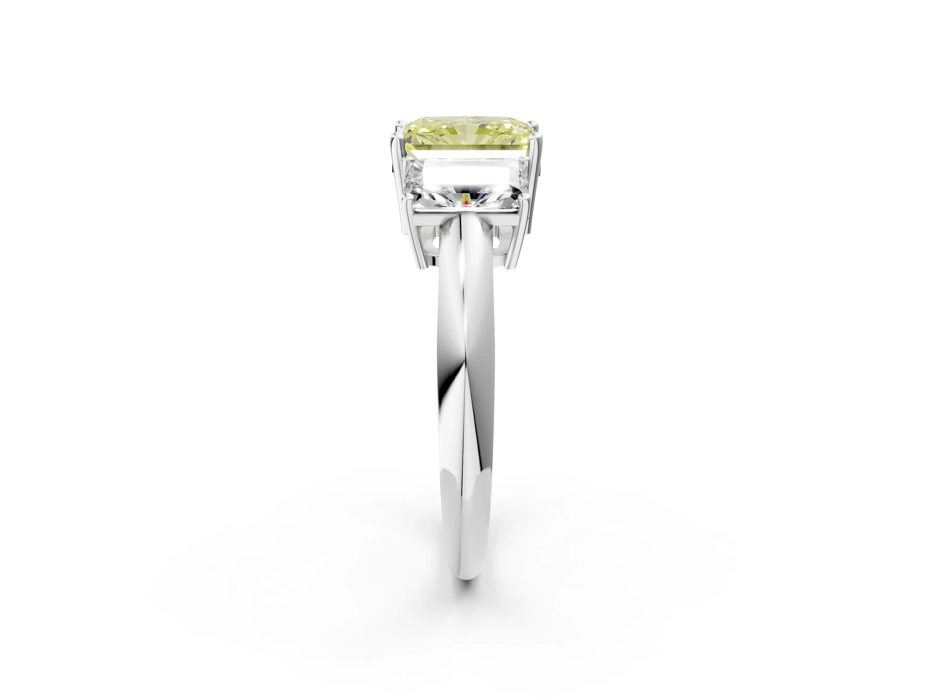 White gold Three-Stone Fancy Yellow Radiant Cut Cut Diamond Engagement Ring with Prong Setting on a White Gold Band_14