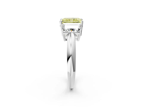 White gold Three-Stone Fancy Yellow Radiant Cut Cut Diamond Engagement Ring with Prong Setting on a White Gold Band_14
