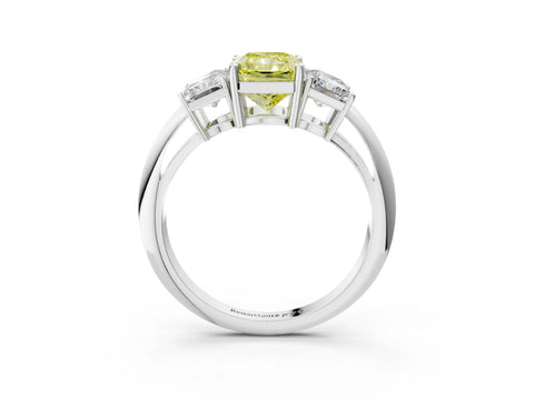 White gold Three-Stone Fancy Yellow Radiant Cut Cut Diamond Engagement Ring with Prong Setting on a White Gold Band_15