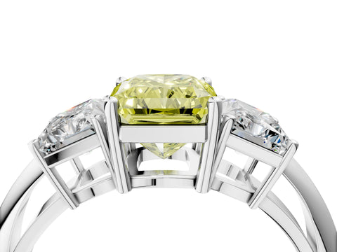 White gold Three-Stone Fancy Yellow Radiant Cut Cut Diamond Engagement Ring with Prong Setting on a White Gold Band_16