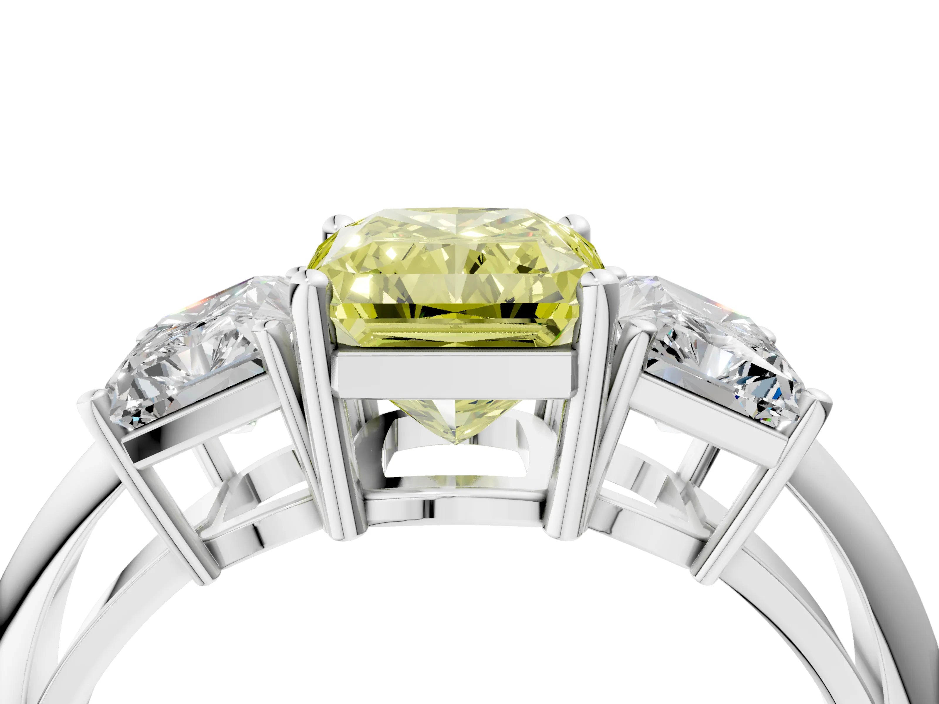White gold Three-Stone Fancy Yellow Radiant Cut Cut Diamond Engagement Ring with Prong Setting on a White Gold Band_16