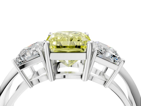 White gold Three-Stone Fancy Yellow Radiant Cut Cut Diamond Engagement Ring with Prong Setting on a White Gold Band_16