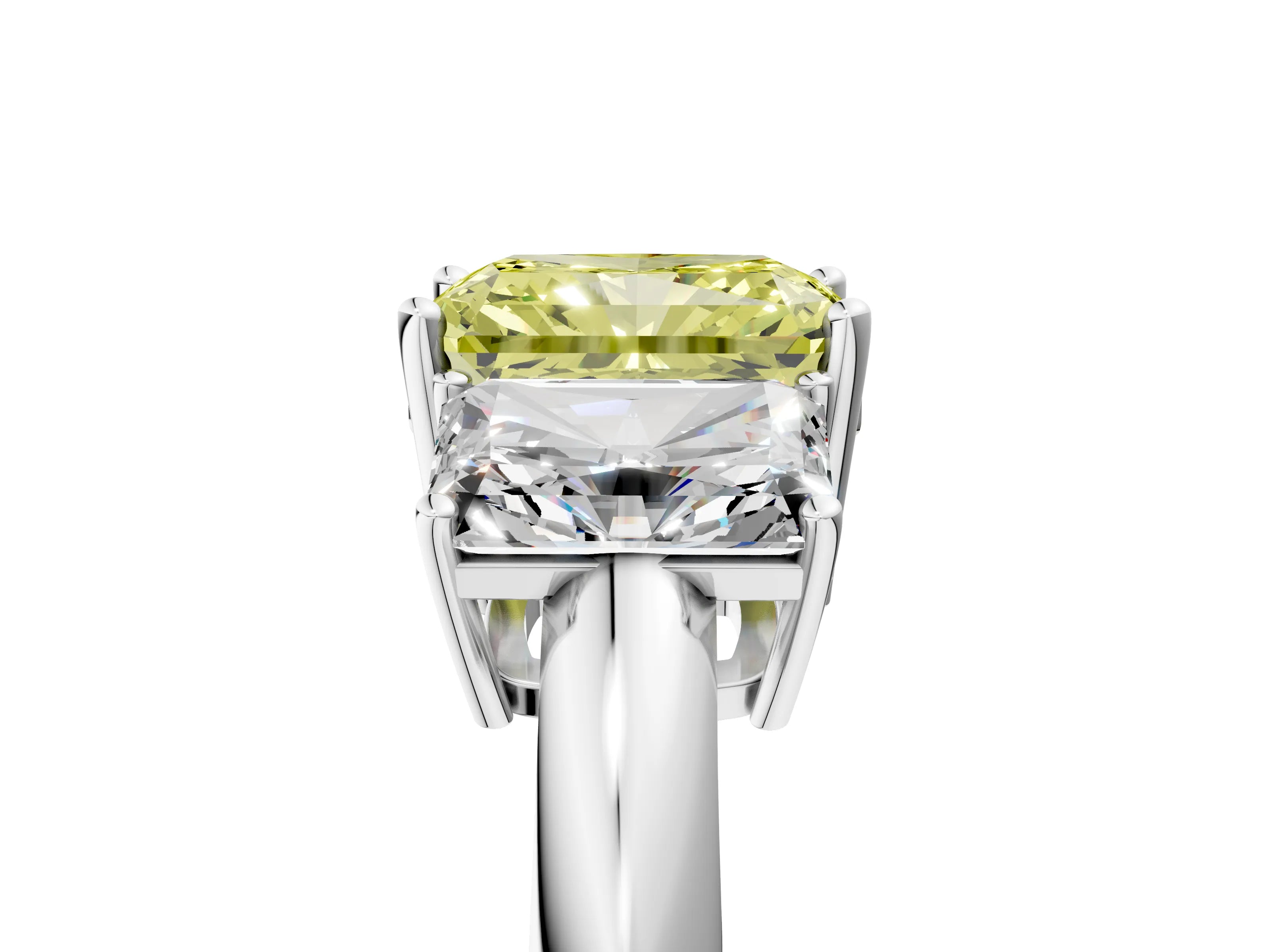 White gold Three-Stone Fancy Yellow Radiant Cut Cut Diamond Engagement Ring with Prong Setting on a White Gold Band_17