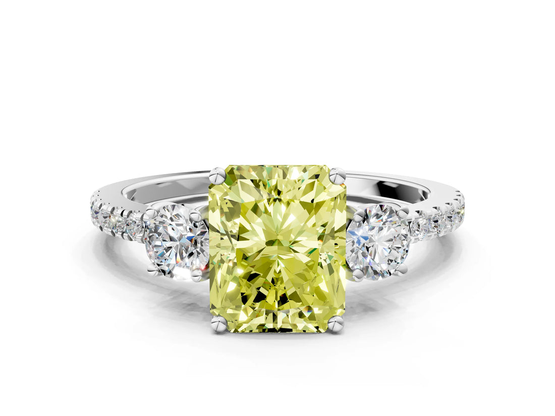 White gold Three-Stone Fancy Yellow Radiant Cut Cut Diamond Pavé Band with Prong Setting_54