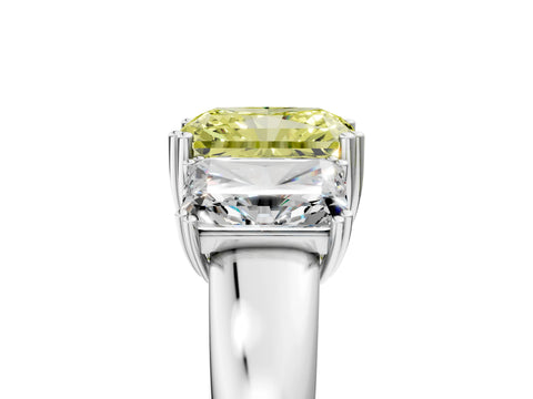 White gold Three-Stone Fancy Yellow Radiant Cut Cut Diamond Ring with Channel Set Band and Four-Prong Setting_5