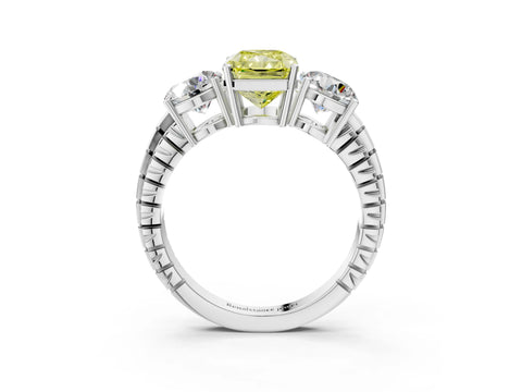 White gold Three-Stone Fancy Yellow Radiant Cut Cut Diamond Ring with Channel-Set Band and Prong Setting_3
