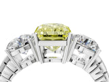 White gold Three-Stone Fancy Yellow Radiant Cut Cut Diamond Ring with Channel-Set Band and Prong Setting_4