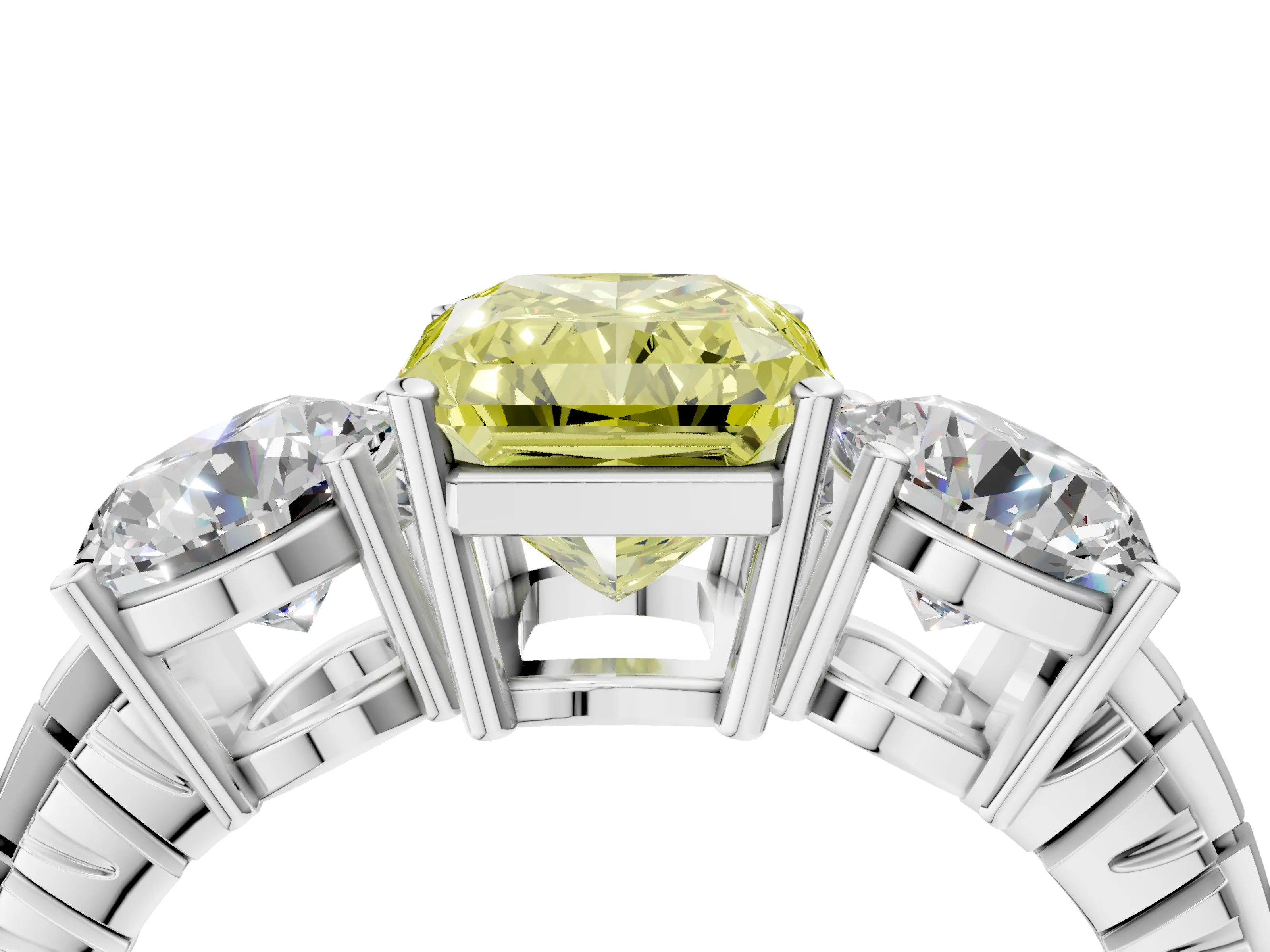 White gold Three-Stone Fancy Yellow Radiant Cut Cut Diamond Ring with Channel-Set Band and Prong Setting_4